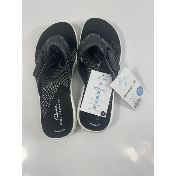 Clarks Breeze Reynah Shoes Women's Size 8 Black Cloudsteppers Thong Sandals New - Picture 5 of 11